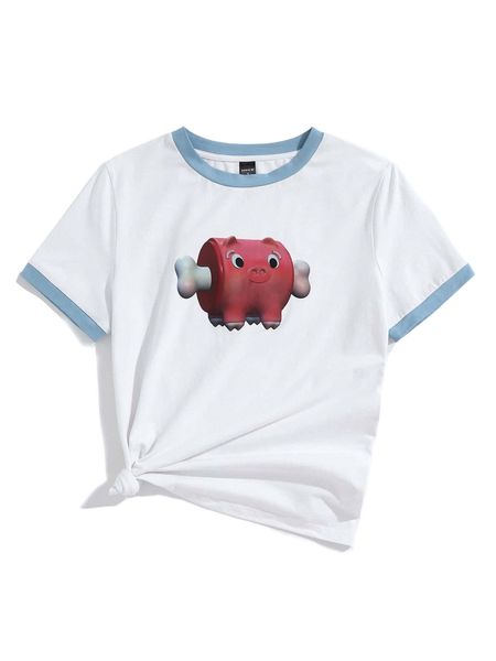 

x kiwiarea cartoon graphic ringer tee o5ed#, White