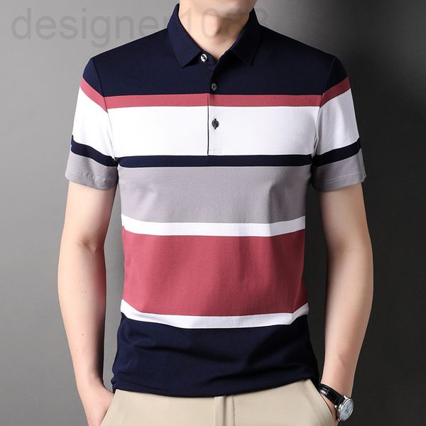 

men's polos designer short sleeve t-shirt men's summer new cotton lapel half thin stripe loose casual polo lbmk, White;black