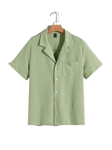 

men waffle knit patched pocket button through shirt l2ki#, White;black