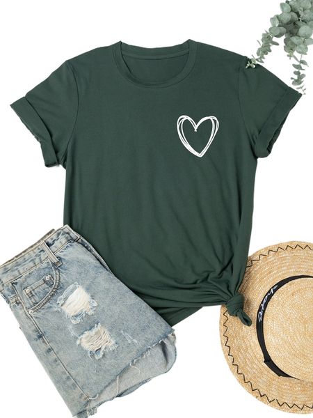 

plus heart print tee i804#, Black