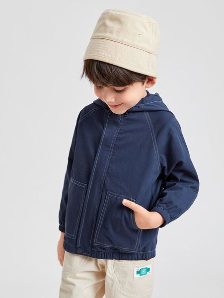 

toddler boys stitching slant pocket raglan sleeve hooded jacket she, Blue;gray