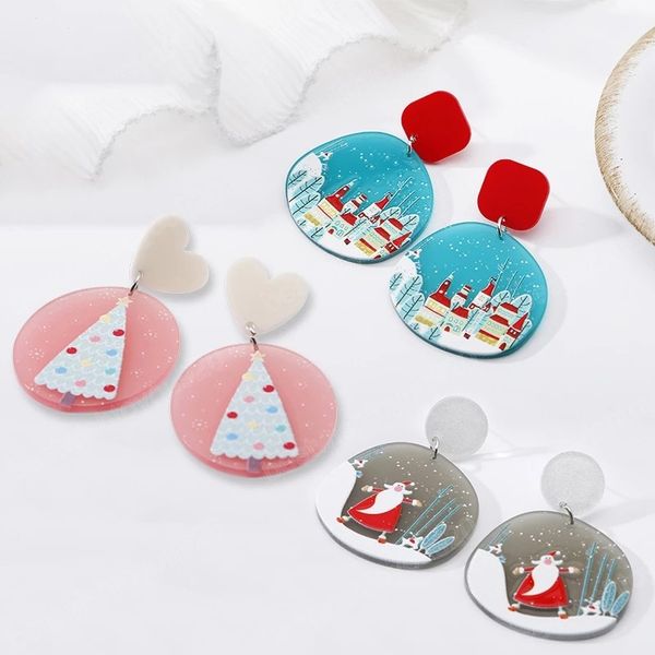 

christmas party acrylic dangle earrings women girls cute cartoon christmas tree earring xmas earrings party jewelry gift, Silver