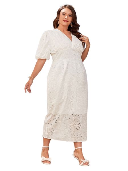 

plus puff sleeve split back schiffy dress 54xz#, Black