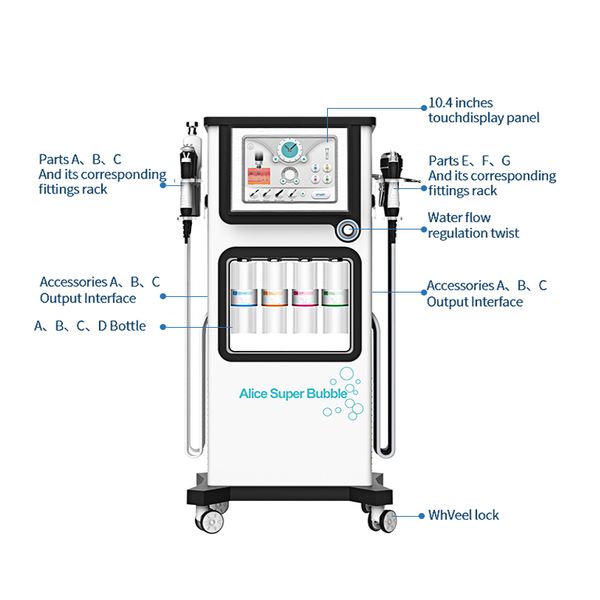 

multi 7 handle rf water dermabrasion jet peel hydro oxygen alice super bubble facial skincare beauty machine, Black;white