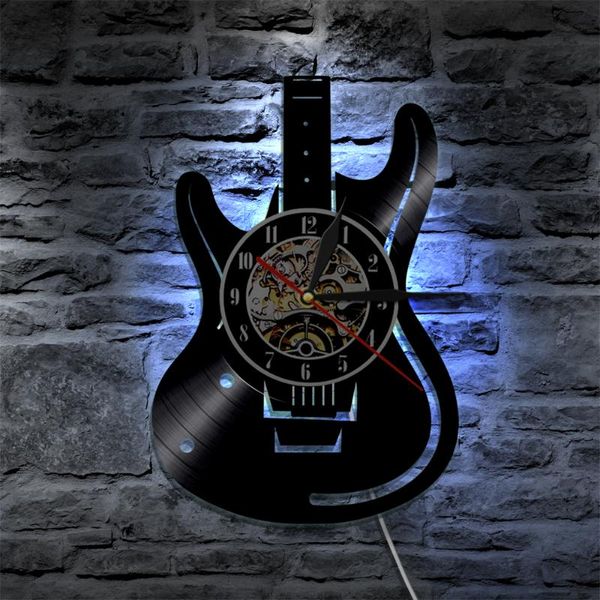 Wanduhren Gitarrenuhr Gitarrist Vintage Schallplatte Rock N Roll Musikliebhaber Studio Kunst Dekor Spieler GeschenkWanduhrenWand