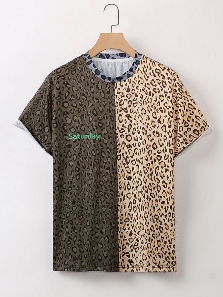 

men leopard & letter graphic tee 33ea#, White;black