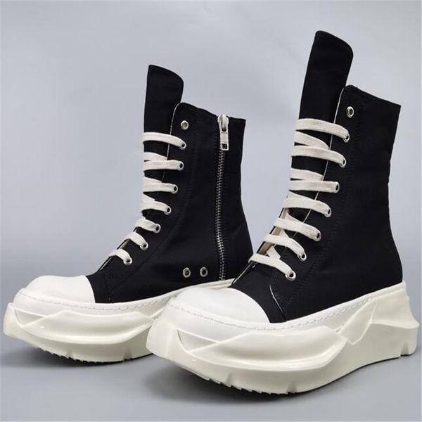 Дышащие мужские парусиновые ботинки на молнии, мужские белые ботинки на массивном каблуке, модные мужские ботинки на платформе