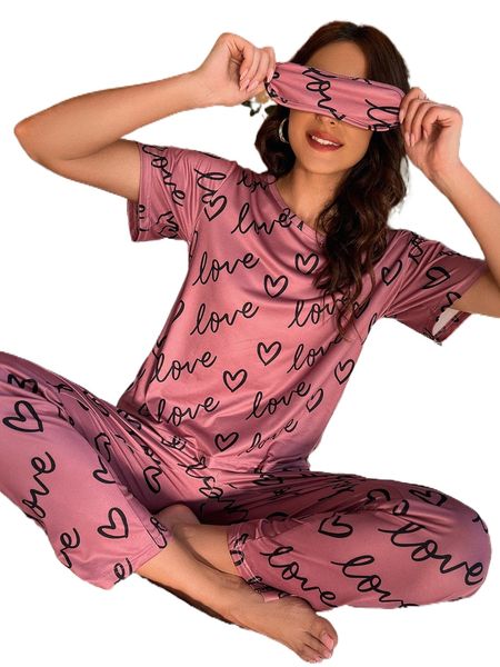 

heart & letter graphic pj set r1my#, Black;red