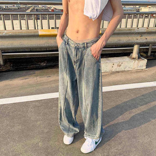 

oversized baggy jeans men fashion casual wide leg jeans men streetwear loose hip hop straight denim pants mens trousers s-3xl t220726, Blue