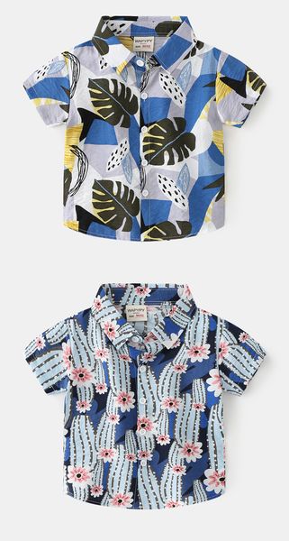 

children's short-sleeved shirt 2022 korean version new boys' hawaiian beach style baby shirt casual flower top, White;black