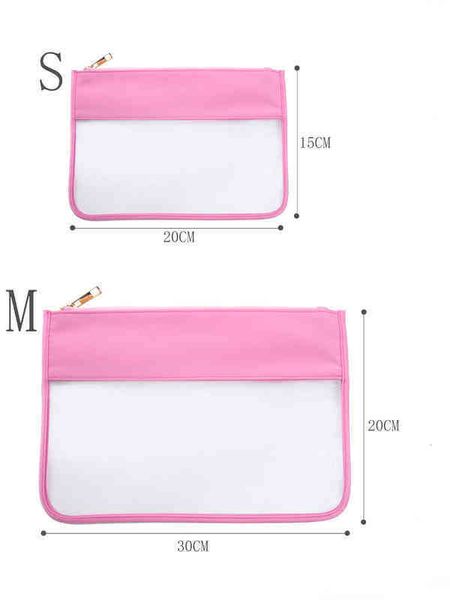 Fälle Reise PVC Kosmetiktaschen Frauen Transparent Klare Farbe Make-up Organizer Flache Reißverschlusstasche Chenille Buchstaben 220708