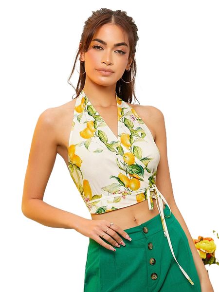 

lemon print wrap halter p3ep#, White