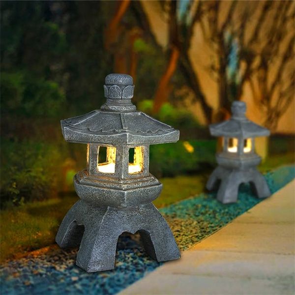 Resina Solar Pagoda Garden Decoração ao ar livre Decoração Courtyard Zen Lâmpada Lâmpadas Luzes de jardinagem Ornamento de jardinagem para casa de campo 220728