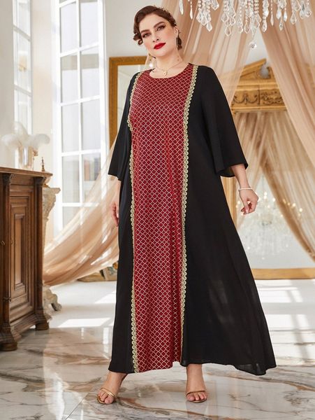 

plus damask print guipure lace detail tunic dress z50n#, Black