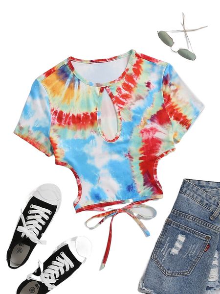 

tie dye cut out knot back tee z5gg#, White