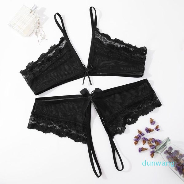 Reggiseni set di biancheria intima sexy sexy trasparenti set di mutandine a mezzina a mezzina in pizzo