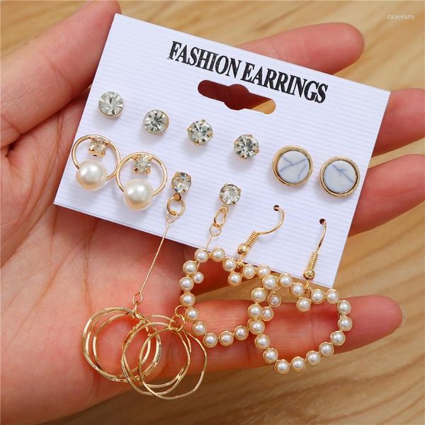 Stud 6Pairs Damen Ohrringe Set Retro Koreanische Geometrische Für Frauen Gold Kleine Metall Perle Ohrring Trendy Schmuck Dale22