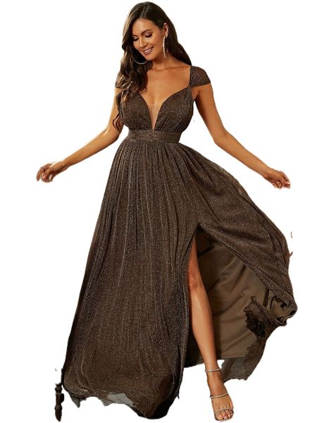 

knot detail high split glitter dress z285#, Black;gray