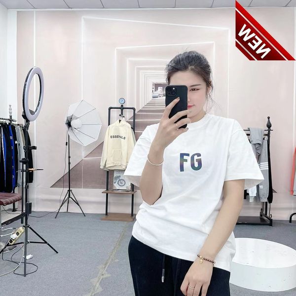 

50% off discount 2022fog short sleeve double thread s new laser reflective letter printed high street loose couple t-shirt factory direct sa, White;black