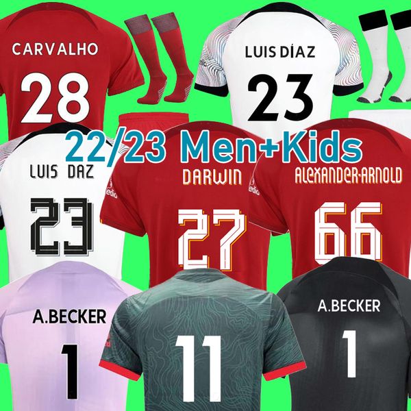 

22 23 season soccer jerseys home away 3rd darwin 2022 2023 mohamed diogo luis diaz alexander arnold football shirts men kids kits uniforms, Black;yellow