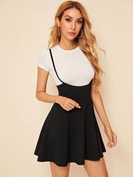 

high waist flared cami dress without tee i3wv#, Black;gray