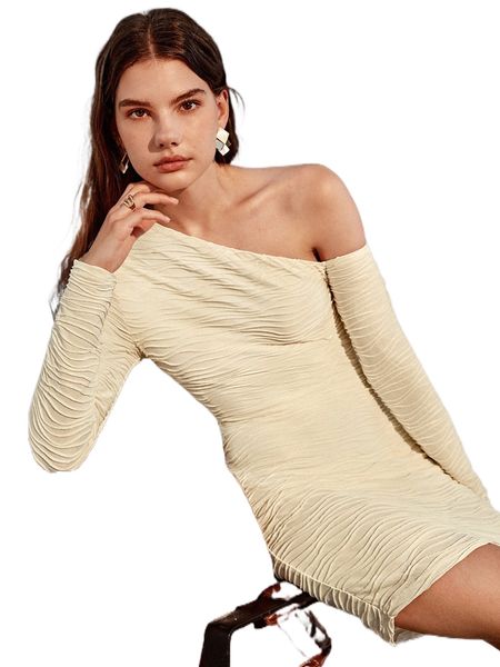 

asymmetrical neck lettuce trim bodycon dress t0p0#, Black;gray