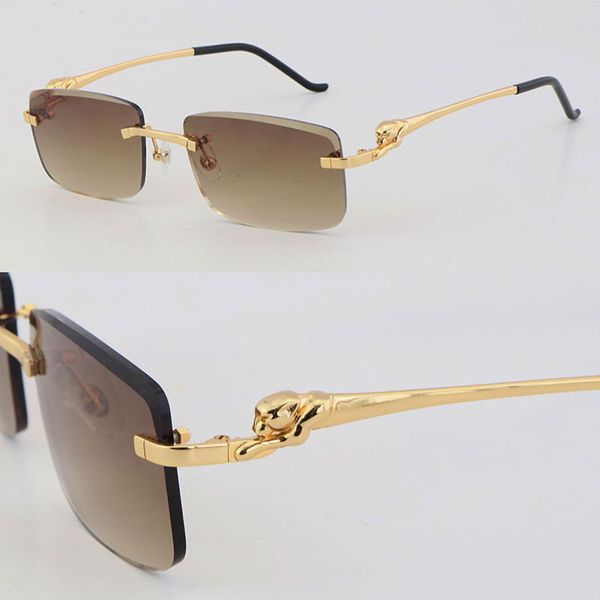 Cheetah Luxus-Sonnenbrille mit diamantgeschliffenen Gläsern, randlose Metall-Sonnenbrille, Designer-Fahrer-Unisex-Brille, Mann und Frau, 18 Karat Gold, 001 Silber, quadratische Rahmengröße: 57–20–140 mm