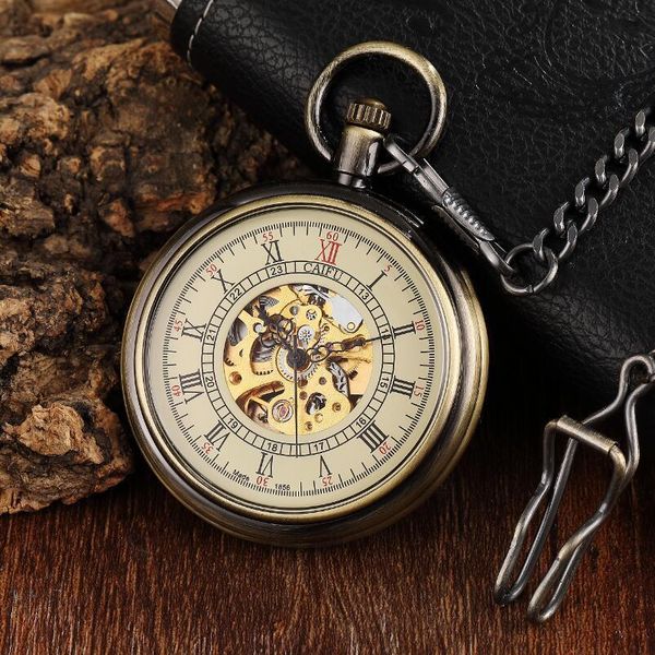 

fashion manual mechanical pocket watch smooth mesh pattern large, Slivery;brown