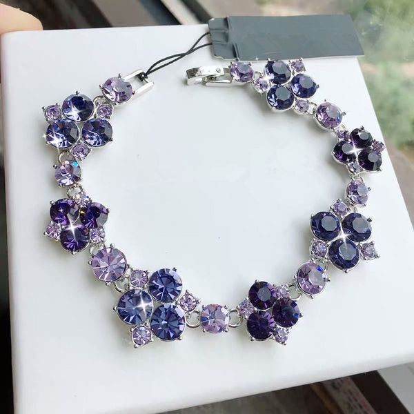 Violettes Armband Blumenwortarmband ohne Damenschmuck mit farbigen Diamanten