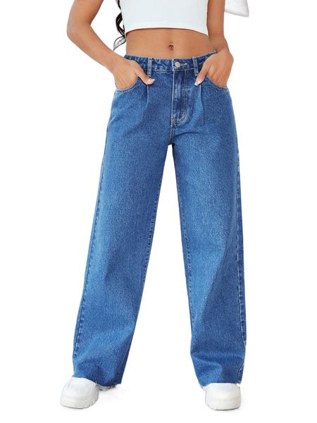 

medium washed wide leg jeans c4w4#, Blue