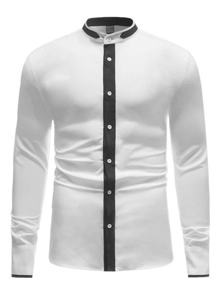 

men mock neck button front shirt q9el#, White;black
