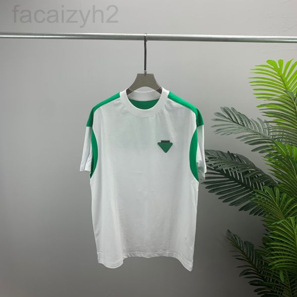 

men's t-shirts designer fashion brand european bott short sleeve t-shirt green triangle splicing design men's and women's sam, White;black