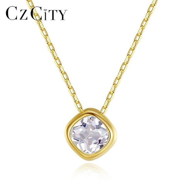 

czcity aaa cz rhombic simple pendant necklaces for women girls wedding 925 sterling silver fine jewelry gift sn 479 220722