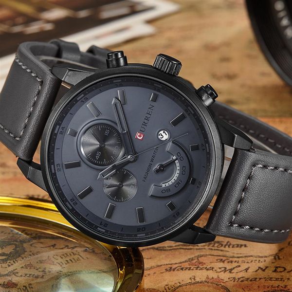 

new relogio masculino curren quartz watch men brand luxury leather mens watches fashion casual sport clock men wristwatches y1235z, Slivery;brown
