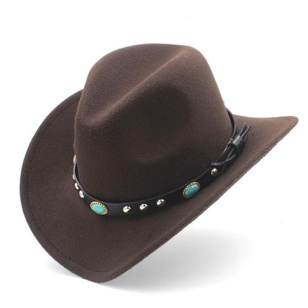 Berretti Mistdawn Junior Bambini Bambini Stile occidentale Ragazzi Cappello da cowboy Gilrs Cappellini da cowgirl con cintura in pelle turchese Taglia 54 cmBerretti