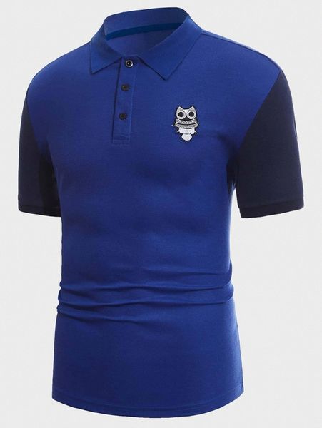 

men owl patched detail colorblock polo shirt y78g#, White;black