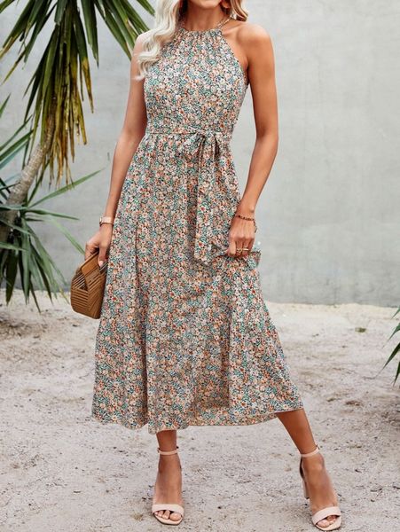 

ditsy floral print belted cami dress x5iz#, Black;gray