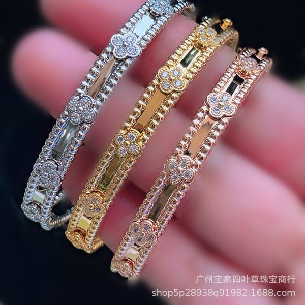

fanjia v clover narrow version kaleidoscope female 925 sier plated 18k rose gold clasp of stars bracelet, Golden;silver