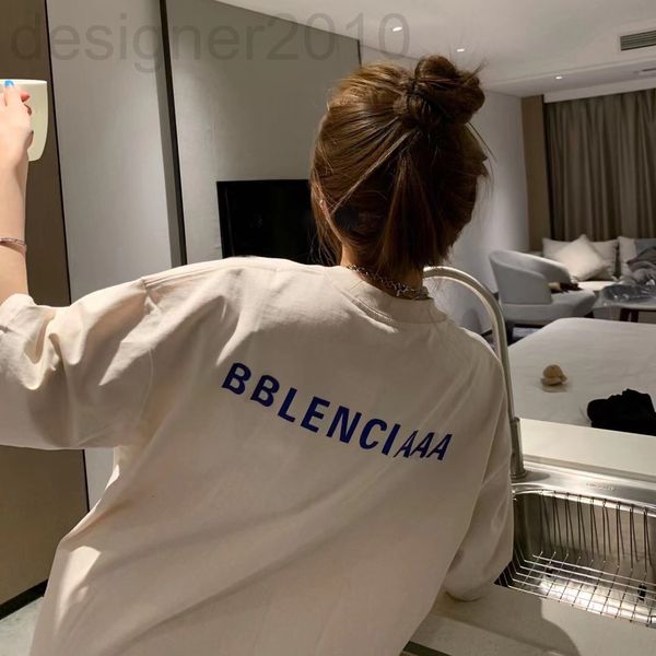 

women's t-shirt designer [correct version direct hair]b fashion brand new front and back letter printed round neck short sleeve t-shirt, White