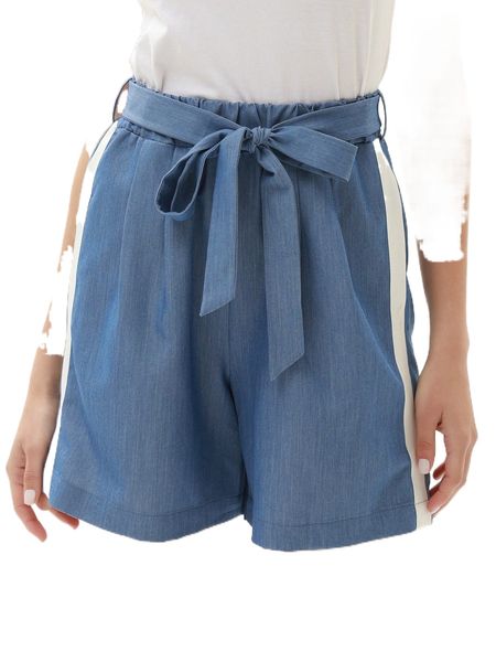 

kate kasin contrast sideseam belted shorts n18d#, White;black