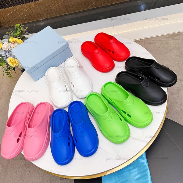 

foam runner slippers summer women slides designer beach sandal shoes fashion triangle solid flat heel sliders sandales with box, Black