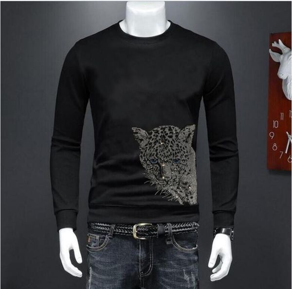 

streetwear rhinestone men's sweatshirt casual long sleeve sweatshirt men quality classic mens clothes, Black