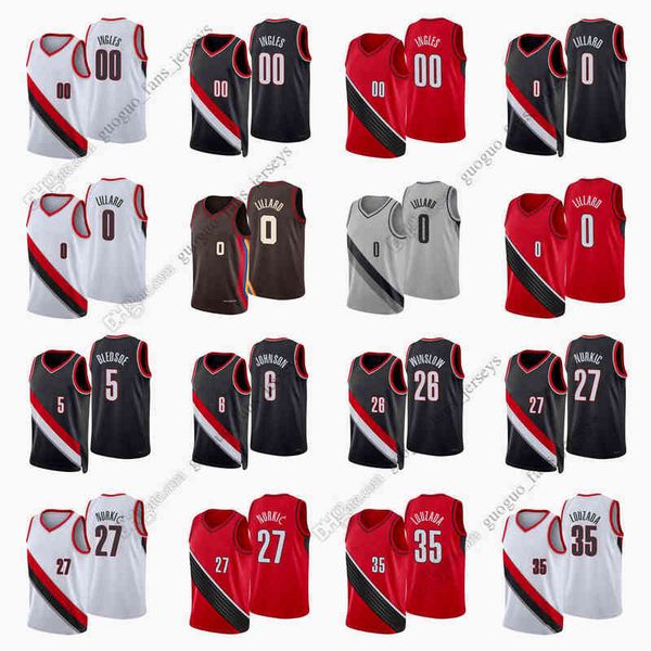 

custom printed 2022 new city basketball jerseys 00 ingles 0 lillard 5 bledsoe 27 nurkic 26 winslow 6 johnson 35 louzada jersey, Black