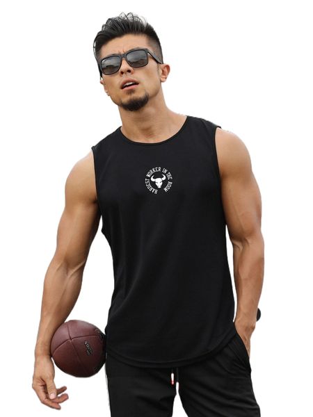 

men cattle & letter graphic sports tank e7ny#, White;black