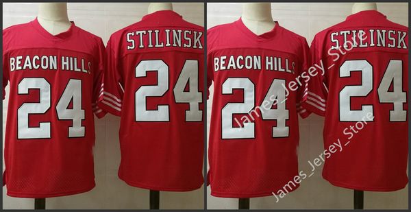 Мужские подростки Wolf Beacon Hills Lacrosse Football Jersey #24 Stiles Stilinski Фильм сшитых футбольные майки