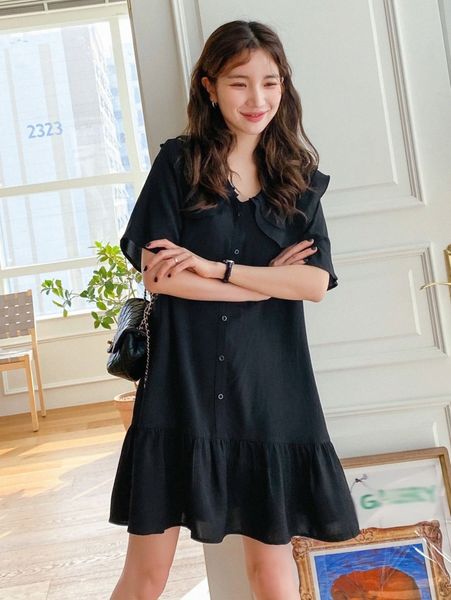 

dazy statement collar ruffle hem smock dress c1kv#, Black;gray