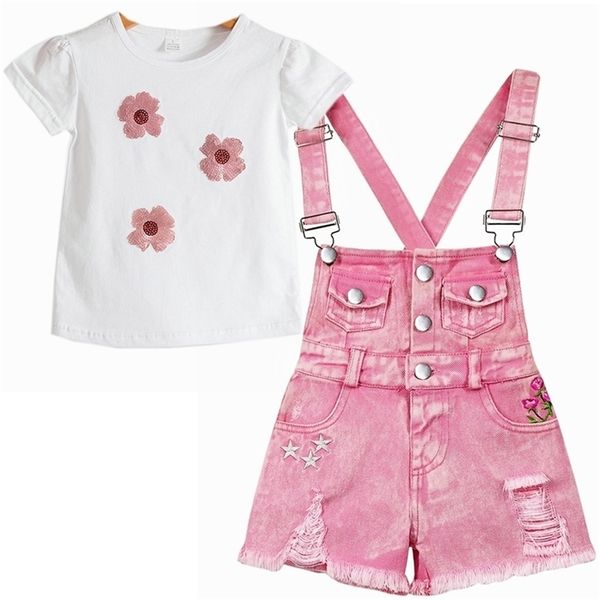 Chumhey 0-11T Sommer Kinder Kleidung Sets Jeans Für Mädchen Hosen Kinder Denim Overalls Hosenträger Shorts Rosa Overall hosen 220419