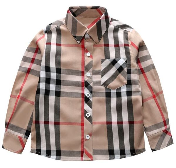 Classiche Classiche Shirt Plaids Designer Kids Lavana a manica lunga Shirt per bambini Trotettetti casual tasca a tasca singola Autunno Autunno abbigliamento da ragazzo, taglia 90-140 cm