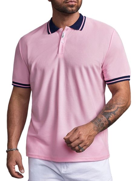

extended sizes men striped trim polo shirt d1tw#, White;black