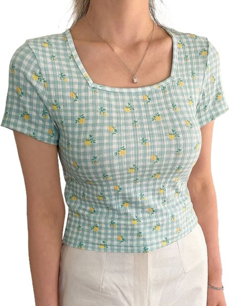 

dazy plaid & floral print tee 64dg#, White
